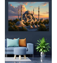 Gün Batımında Görkemli Şehir Camii Dekoratif Kanvas - Mdf Ahşap Tablo