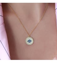 Göz Model Zirkon Taş Çerçeveli Gold Kaplama Gümüş Kolye