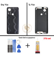 Infinix Hot 11S Siyah Uyumlu Arka Kapak + Yapıştırıcı ve Vida Seti Arka Cam Batarya Pil Kapağı