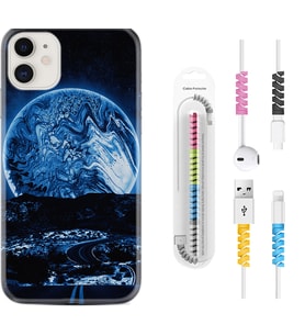 Apple iPhone 11 12 13 Mini Kılıf Kablo Koruma Spiral Silikon Mavi Gece 1605