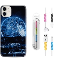 Apple iPhone 11 12 13 Mini Kılıf Kablo Koruma Spiral Silikon Mavi Gece 1605