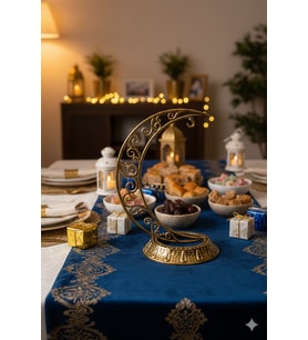 28 cm Ramazan Dekoratif Masa Üstü Hilal Eskitme Gold Plastik Tabanlı Süs