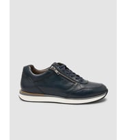 %100 Hakiki Deri Lacivert Bağcıklı ve Fermuarlı Erkek Sneaker