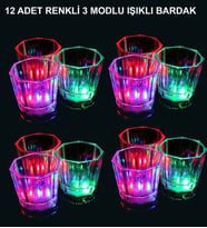 LED Işıklı Eğlence Bardakları - 3 Modlu Renk Değiştiren Bardak 12 Adet (5343)
