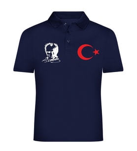 ATATÜRK AY YILDIZ BASKILI POLO YAKALI TİŞÖRT (Lacivert)
