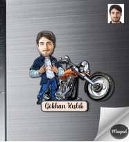 Kişiye Özel Motorcu Erkek Ahşap Magnet -6