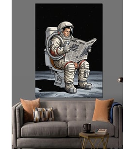 Gazete Okuyan Astronot Dekoratif Kanvas - Mdf Ahşap Tablo