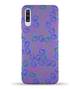 Samsung Galaxy A70 Uyumlu Lansman Kılıf Hello Kitty Tasarımlı İçi Kadife Kapak-Mor (Şeffaf)