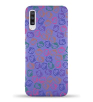 Samsung Galaxy A70 Uyumlu Lansman Kılıf Hello Kitty Tasarımlı İçi Kadife Kapak-Mor (Şeffaf)