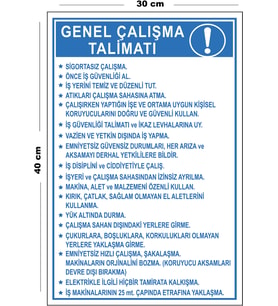 Metal Genel Çalışma Talimatı 30 cm x 40 cm A3 Büyüklüğünde Uyarı Levhası Yönlendirme Tabelası