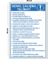 Metal Genel Çalışma Talimatı 30 cm x 40 cm A3 Büyüklüğünde Uyarı Levhası Yönlendirme Tabelası