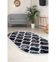 Dijidekor Halı Siyah Maça Yıkanabilir Saçaklı Oval Kesme İnce Yolluk Kilim Salon Halısı Modelleri