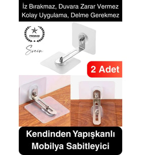2 Adet Kendinden Yapışkanlı Mobilya Sabitleme Seti Delme Gerekmez Dolap Raf Tutucu Deprem Güvenliği