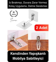 2 Adet Kendinden Yapışkanlı Mobilya Sabitleme Seti Delme Gerekmez Dolap Raf Tutucu Deprem Güvenliği