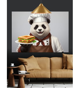 Panda Aşçı Sandviç Tutuyor Dekoratif Kanvas - Mdf Ahşap Tablo