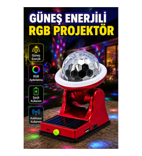 Güneş Enerjili RGB Projektör Lamba Şarjlı Disco Işık Taşınabilir Açık Alan Aydınlatma