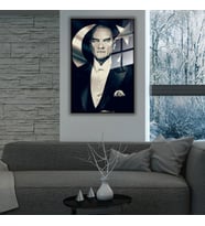 Metal Çerçeveli Cam Tablo Ay Yıldızlı Atatürk Portresi (Siyah)