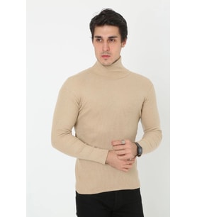 Erkek Fitilli Kaşkorse Kumaş Boğazlı Full Likralı Slimfit Body - Bej