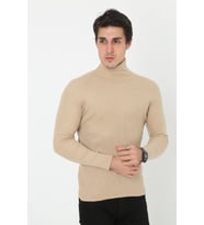 Erkek Fitilli Kaşkorse Kumaş Boğazlı Full Likralı Slimfit Body - Bej