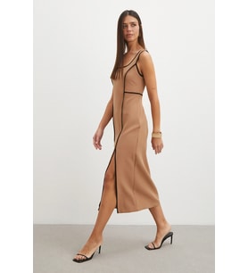 Şeritli Yırtmaç Detaylı Slip Dress