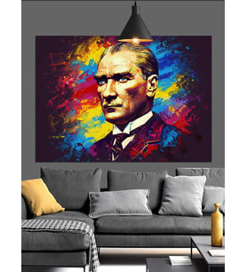 Renkli Fırça Darbeli Atatürk Dekoratif Kanvas - Mdf Ahşap Tablo