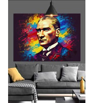 Renkli Fırça Darbeli Atatürk Dekoratif Kanvas - Mdf Ahşap Tablo