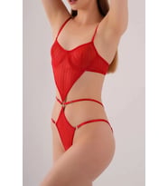 Mulvxbrf Brf02 Transparan Kırmızı Dekolteli Balenli  İç Giyim Body (Mulvix)