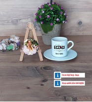 Eczacı Türk Kahvesi Fincanı Ahşap Altlıklı ve Fotoğraflı Ahşap Anahtarlık Hediye (Model 2)