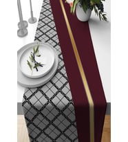 Bordo Ekoseli Desen Premium Masa Örtüsü Runner RNR600