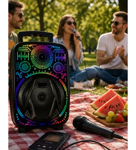 Karaoke Hoparlör Rgb Led Işıklı Usb Fm Radyo Destekli Taşınabilir Speaker
