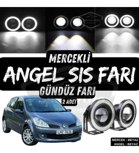 Renault Clio 3 2005-2013 Uyumlu Mercekli Angel Sis Farı Metal 76 mm Beyaz Halkalı Gündüz Farı 2 Adet