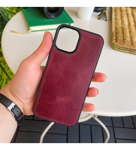 Modica Torino - Iphone 12-12 Pro Hakiki Deri Kaplama Telefon Kılıfı (Bordo)