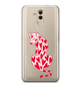 Huawei Mate 20 Lite Uyumlu Çita ve Kalp Desenli Şeffaf Telefon Kılıfı