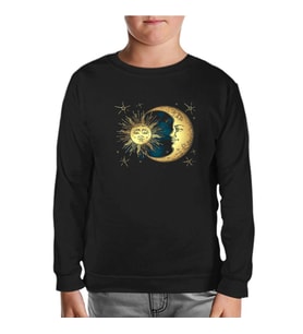 Güneş Ay ve Bulutlar Siyah Çocuk Sweatshirt