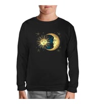 Güneş Ay ve Bulutlar Siyah Çocuk Sweatshirt