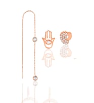 Gümüş rose zirkon taşlı kombin üçlü küpe seti SGTL11646ROSE