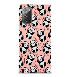 Samsung Galaxy Note 20 Uyumlu Lansman Kılıf Panda Tasarımlı İçi Kadife Kapak-Pembe (Şeffaf)