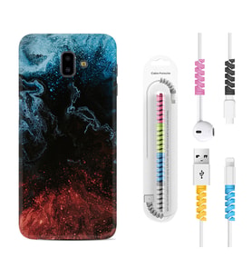 Samsung J6 Plus J7 Prime J7 Pro M20 Kılıf Kablo Koruma Spiral Silikon Red Blue Black Abstact 1386