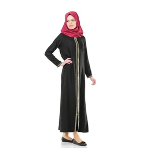 5009-1 Fermuarlı Siyah Namaz Elbisesi
