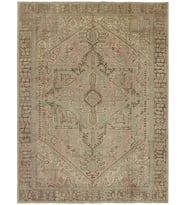 Bej Tonlu Kahverengi El Dokuma Salon Halısı Vintage Eskitme Görünümlü Etnik Geometrik Desen