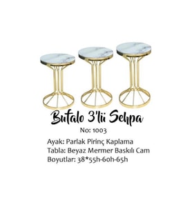 Brc ZİGON Bufalo 140550 Model BEYAZ MERMER TEMPER Cam Metal GOLD renk Kaplı Ayak 