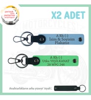 Biker Dostlarına, İsim Plaka ve A Rh (-) Kan Grubu Yazılı, Motor x2' li Anahtarlık, Mavi-F Yeşil-Syh