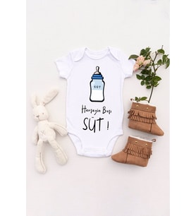 Unisex Bebek Herşeyin Başı Süt Baskılı Body Zıbın