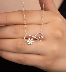925 Ayar Gümüş Rose Sonsuzlu Papatya Kolye