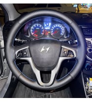 DİKİŞLİ DİREKSİYON KILIFI KARBON DERİ NOKTALI DERİ MAVİ DİKİŞLİ HYUNDAİ ACCENT BLUE İÇİN
