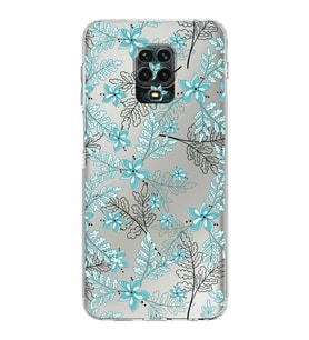 Xiaomi Redmi Note 9 Pro  Kamera Korumalı Kapak Floral Su Yeşili Tasarımlı Şeffaf  Kılıf