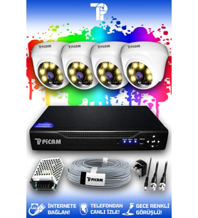 PICAM 4 Kameralı Dome 4 İç Kamera Set HDD'siz Full HD Renkli Gece Görüşlü Güvenlik Kamerası Sistemi