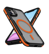iPhone 11 Kılıf M-safe Şarj Özellikli Renkli Kenar Airbag Şeritli Lamer Kılıf (Turuncu)