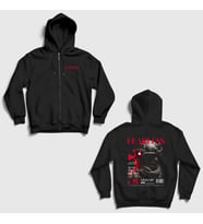 Presmono Unisex Siyah Fearless Soldier Sırt Baskılı Fermuarlı Kapüşonlu Sweatshirt 548551tt