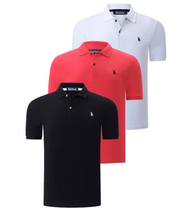 ÜÇLÜ SET T8561 DEWBERRY ERKEK T-SHIRT-SİYAH-BEYAZ-NAR (Karışık)